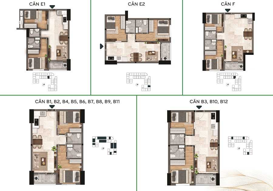 thiết kế mặt bằng căn hộ chung cư bcons city dĩ an bình dương 1PN 2PN 3PN