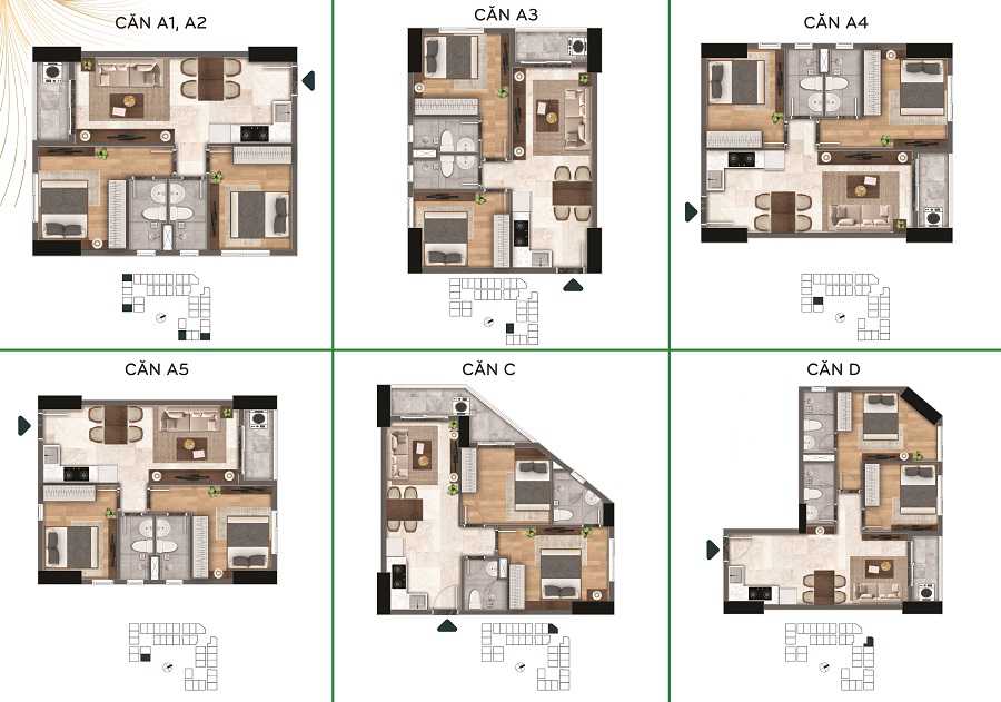 thiết kế mặt bằng căn hộ chung cư bcons city dĩ an bình dương 1PN 2PN 3PN