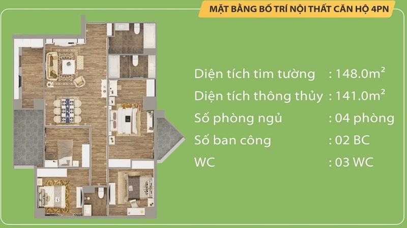 mặt bằng căn hộ tecco garden 4 phòng ngủ 4pn