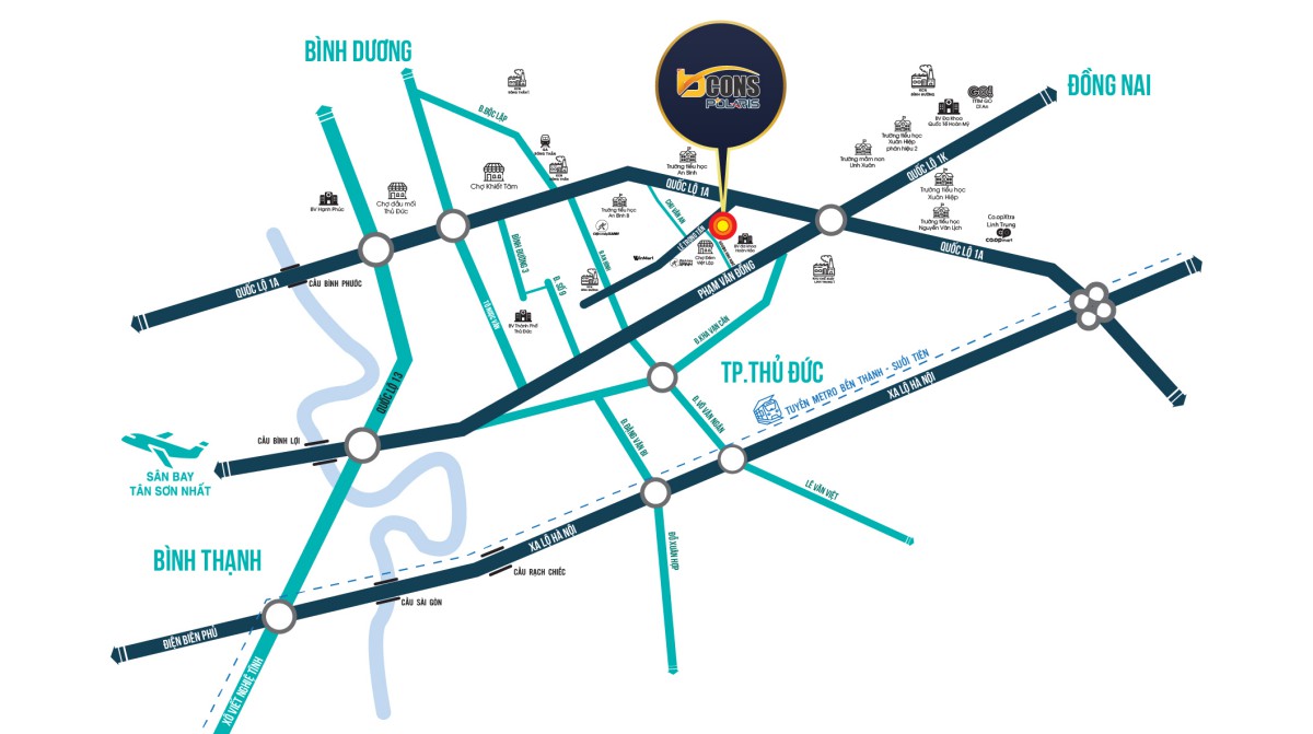 Vị trí chung cư Bcons Polaris - căn hộ chung cư Bcons Lê Trọng Tấn Dĩ An Bình Dương