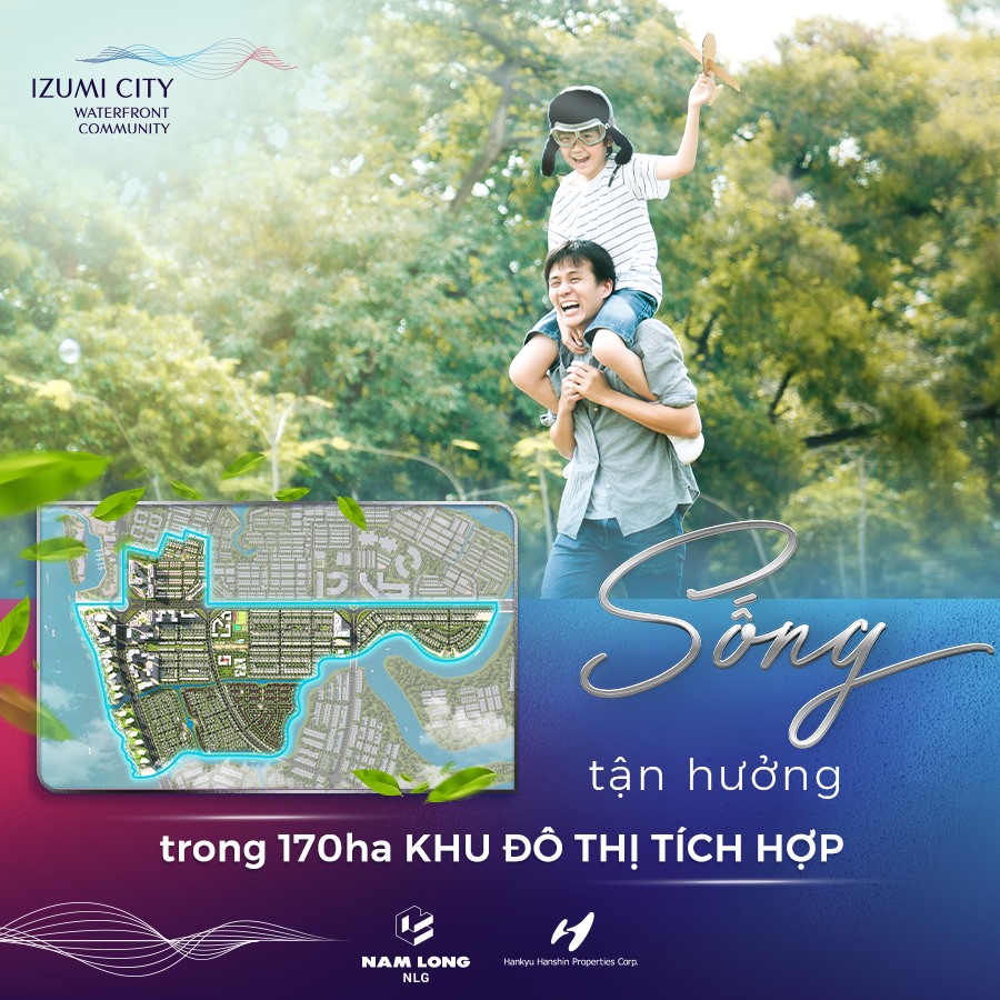 Điểm cộng của Izumi City đó là sở hữu lợi thế quỹ đất 170ha bên sông Đồng Nai và sông Bến Gỗ, mang đến môi trường sống sinh thái, trong lành. Trải dọc theo vị trí giáp sông, dự án được quy hoạch theo 5 trục đô thị kết nối toàn diện để mang đến nhịp sống đô thị hiện đại hài hòa giữa cảnh sắc tự nhiên sông nước vào từng phân khu nhà ở với những đặc trưng riêng, gồm: trục sông nước dọc theo 1,1km mặt tiền sông Đồng Nai, trục sinh thái 2,9km ôm theo sông Bến Gỗ, trục thư giãn 1,6km, trục nhịp sống 1,3km và trục thương mại 2,3km.