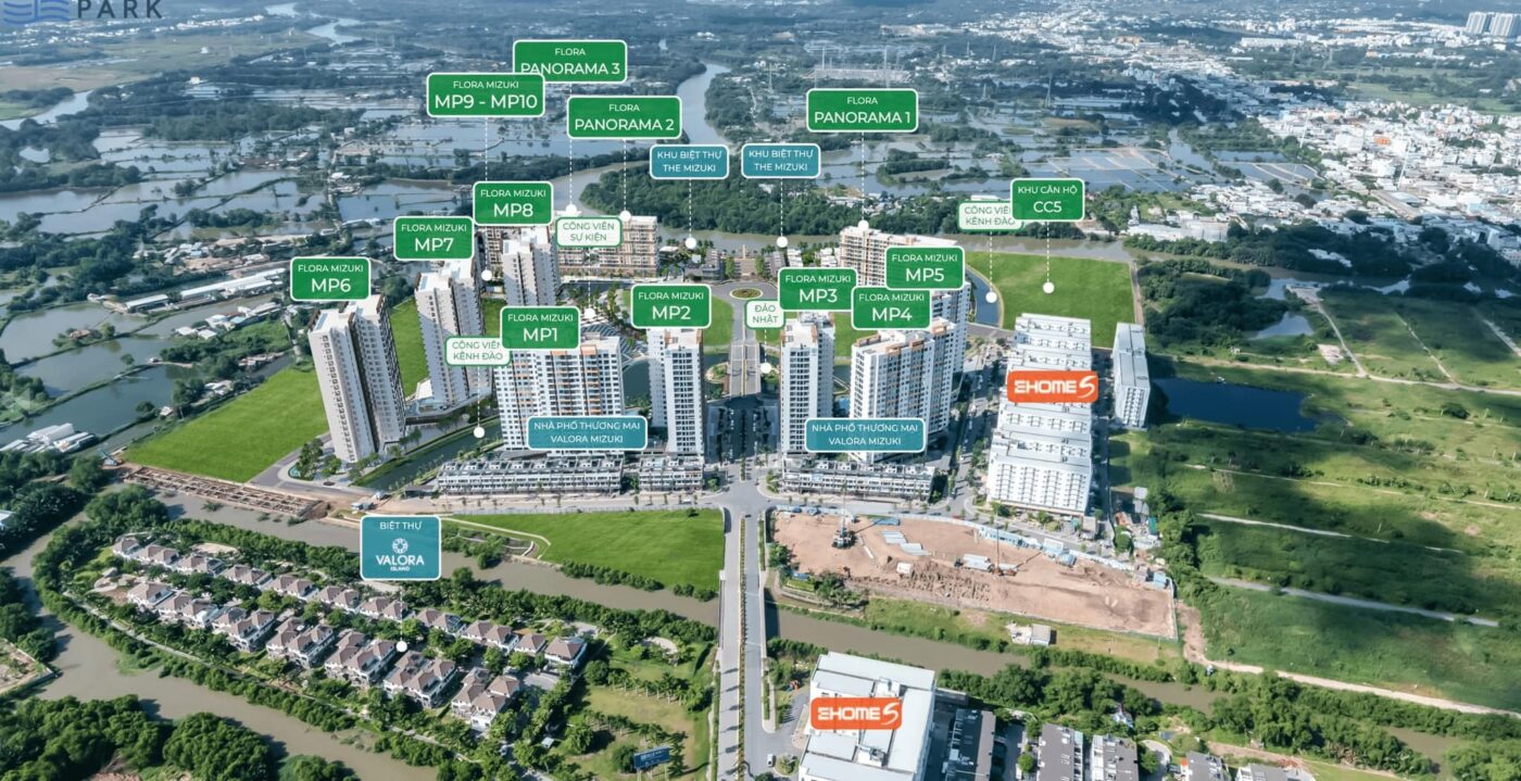 mặt bằng tổng thể khu đô thị Mizuki Park 3 giai đoạn