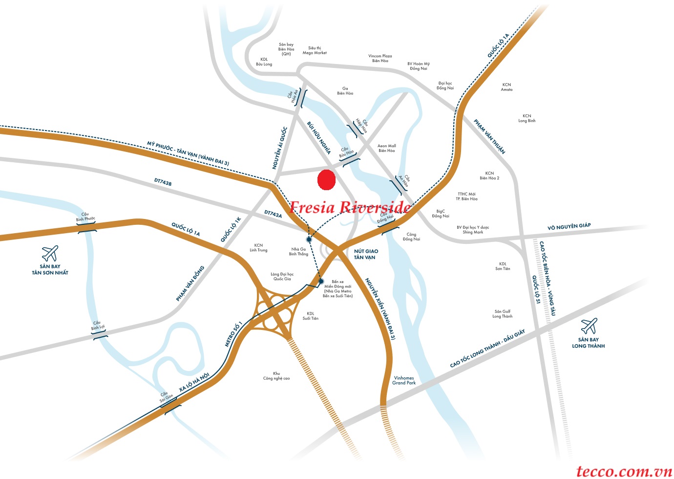 Vị trí dự án căn hộ chung cư Fresia Riverside Tân Vạn