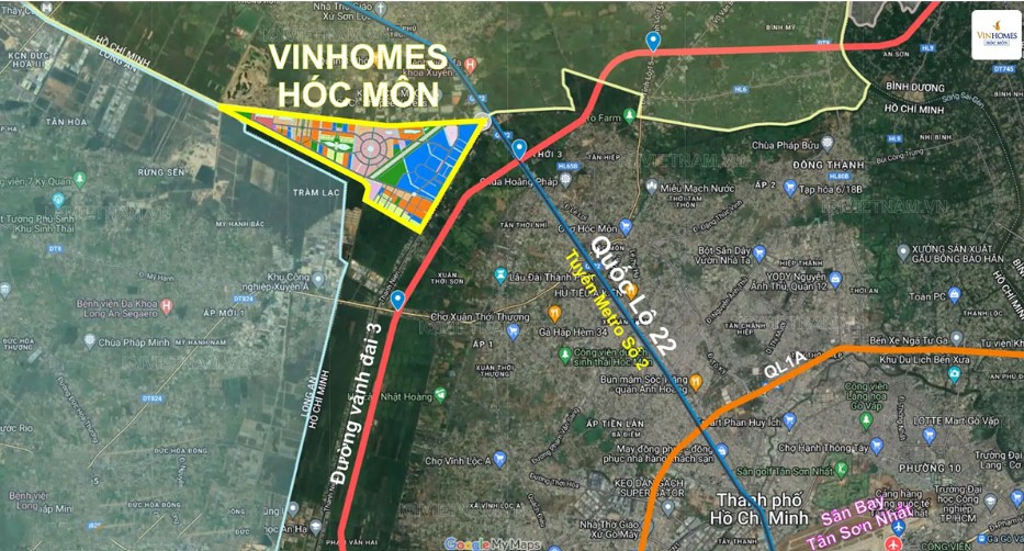 Vị trí thực tế của dự án Vinhome Hóc Môn